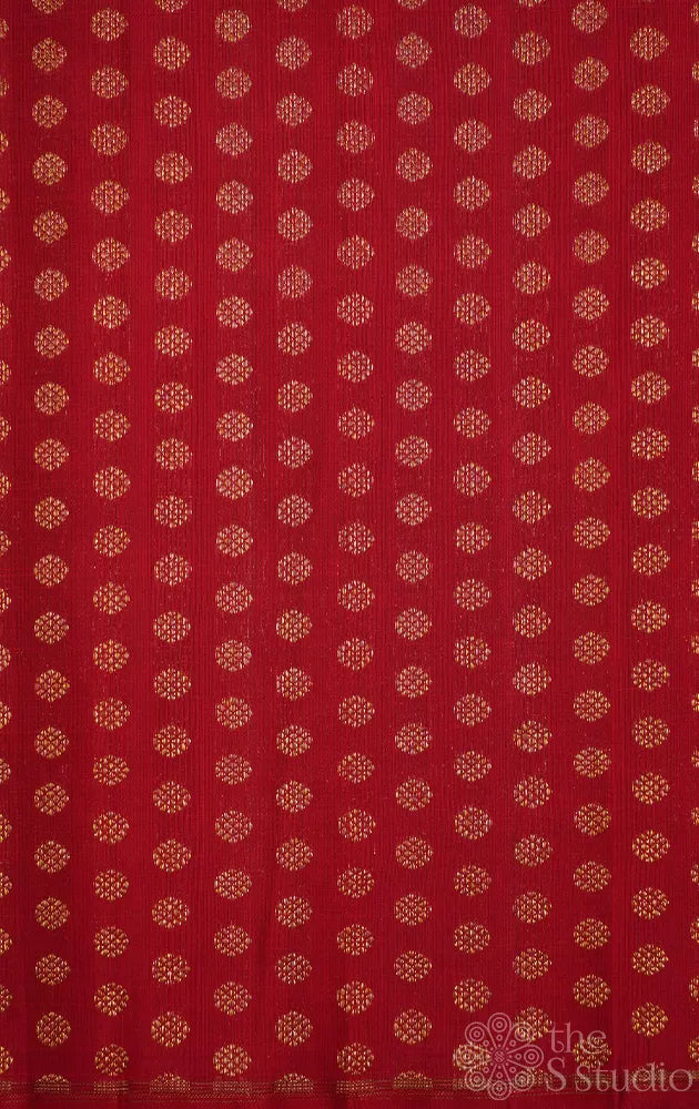 Red kanchi silk blouse fabric with kamalam motifs