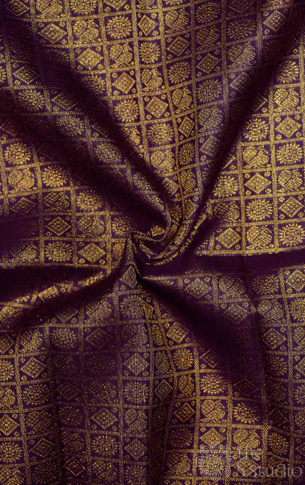 Violet kanchi silk blouse material with mayil chakaram buttas