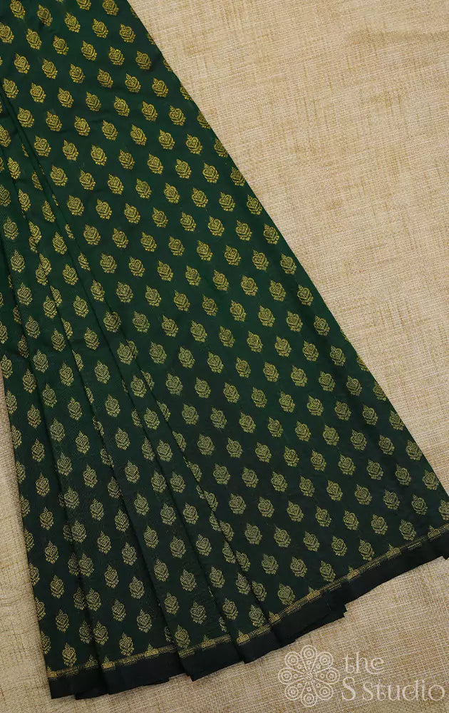 Dark green kanchi silk blouse material with jhumka buttas