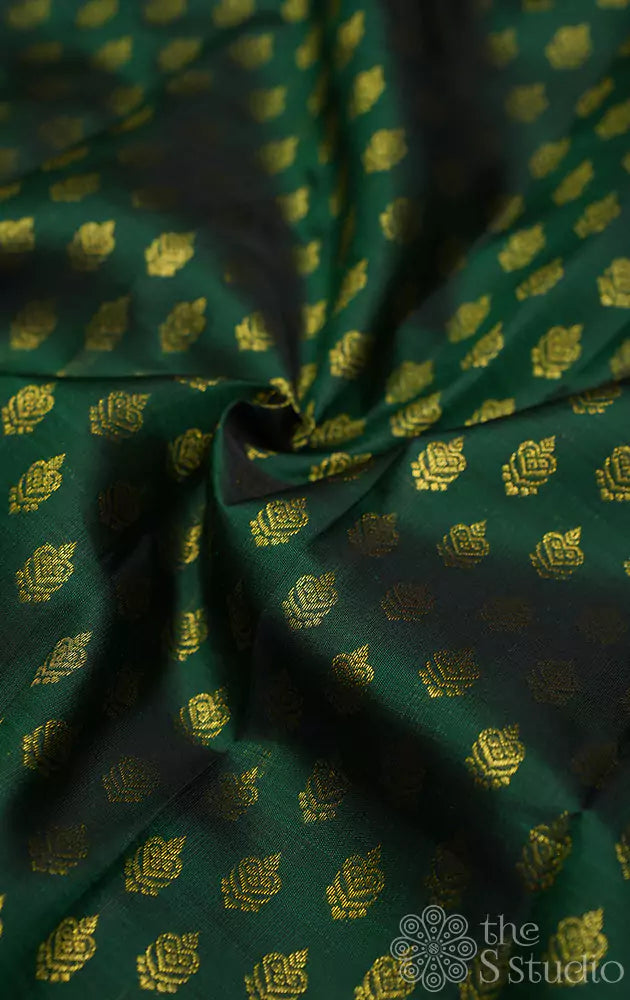 Dark green kanchi silk blouse material with jhumka buttas