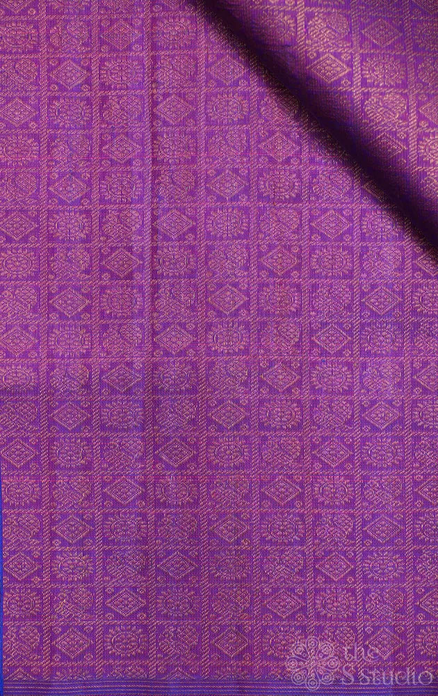 Purple kanchi silk blouse fabric with mayil chakram buttas