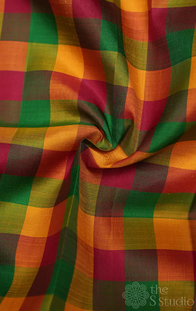 Multi colour checked kanchi silk blouse material