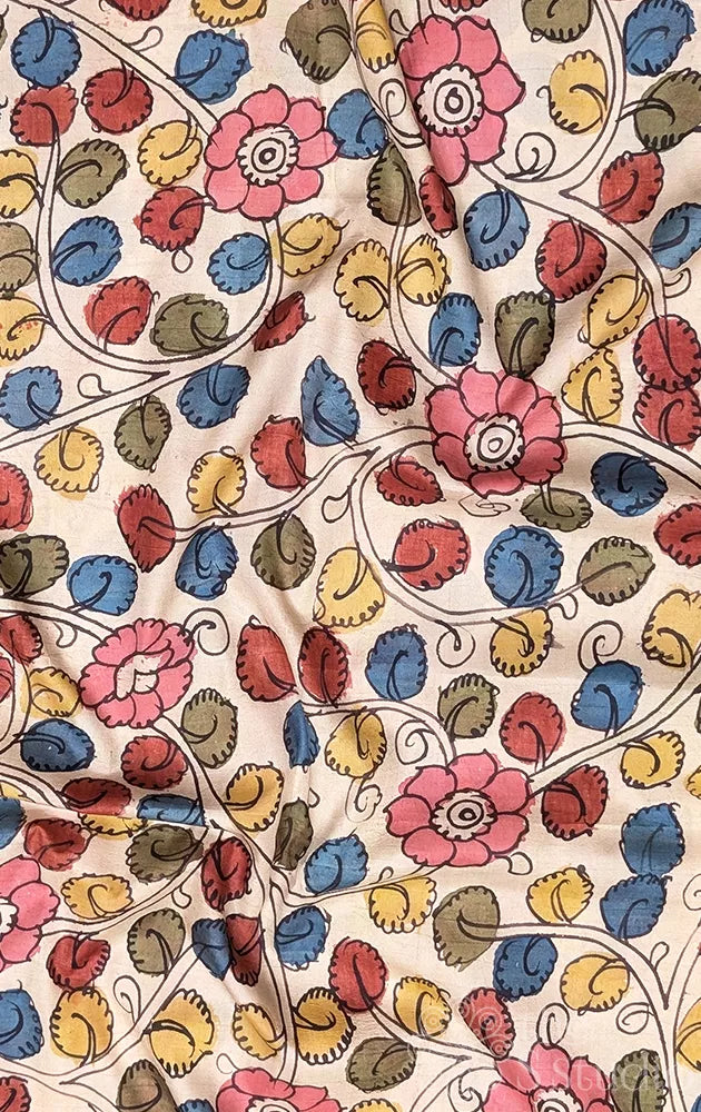 Off white light weight silk hand painted kalamkari blouse fabric