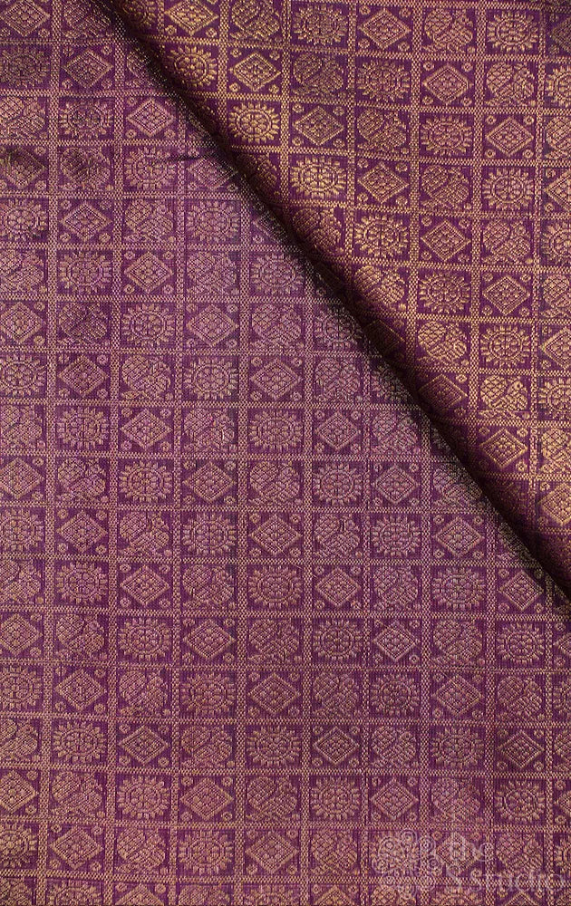 Purple kanchi silk blouse material with mayil chakram buttas