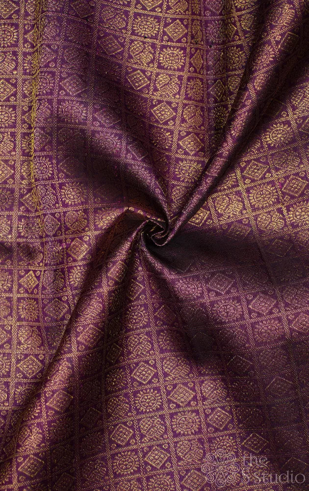 Purple kanchi silk blouse material with mayil chakram buttas