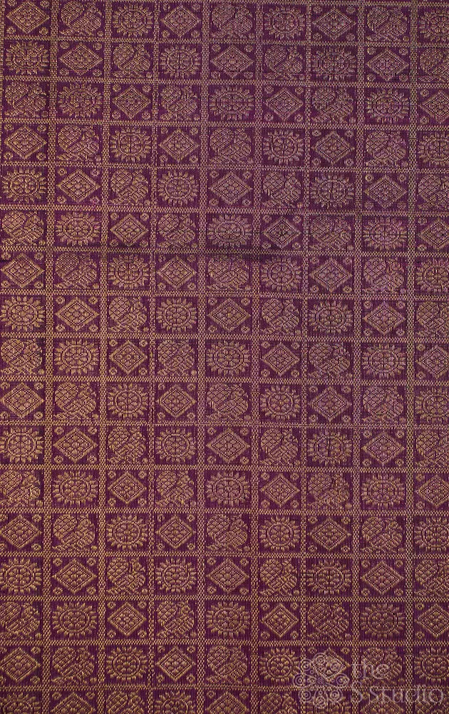 Purple kanchi silk blouse material with mayil chakram buttas