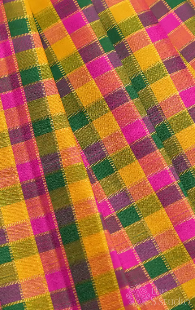 Multi colour checks kanchi silk blouse fabric