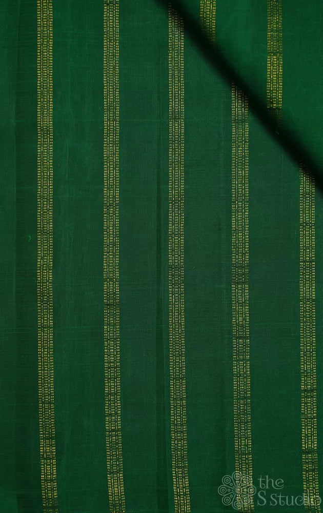 Leaf green kanchi silk blouse material with zari lines