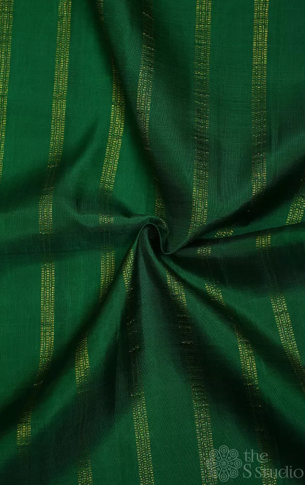 Leaf green kanchi silk blouse material with zari lines