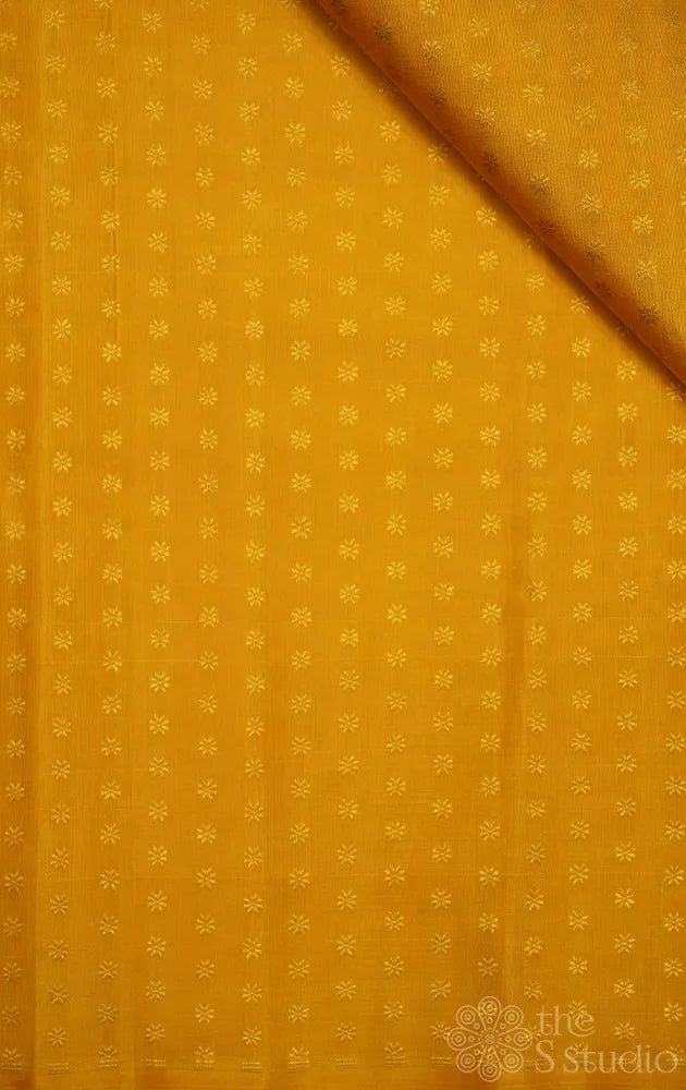 Mustard yellow kanchi silk blouse fabric with zari buttas