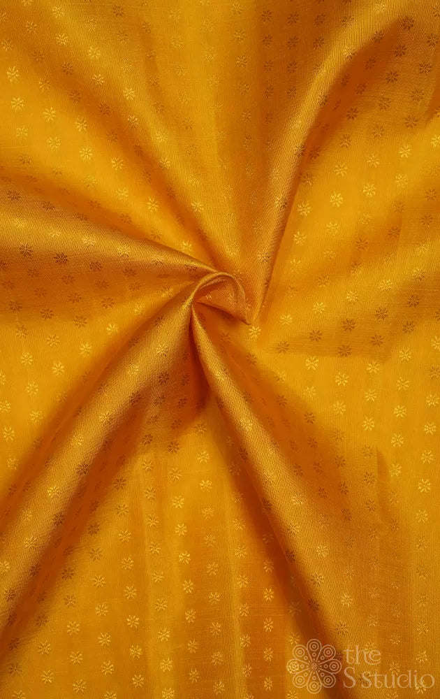 Mustard yellow kanchi silk blouse fabric with zari buttas