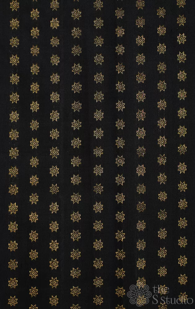 Black kanchi silk blouse material with zari buttas
