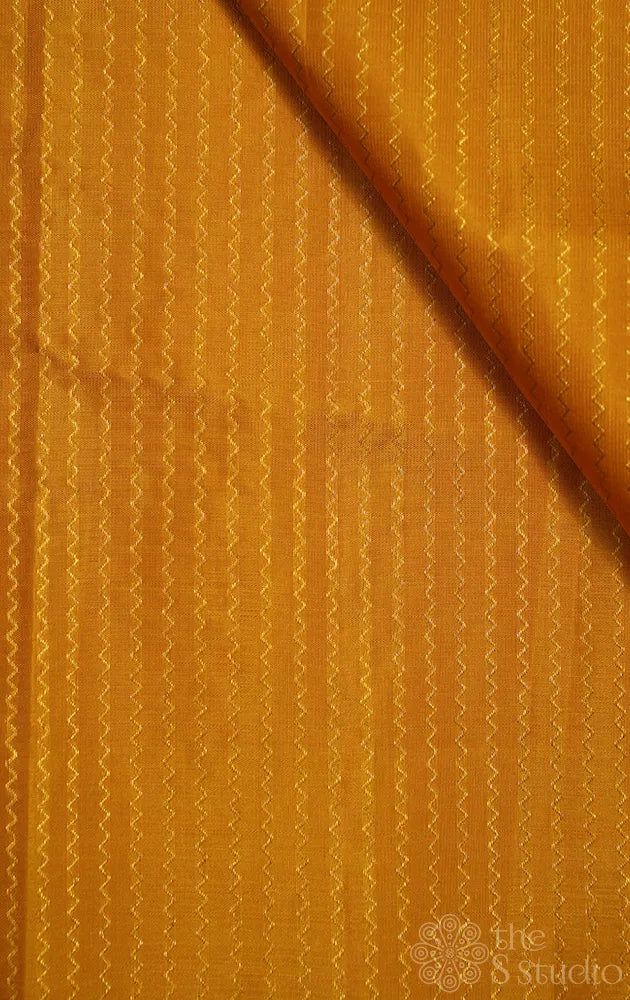 Mustard yellow kanchi silk blouse fabric with zig zag lines
