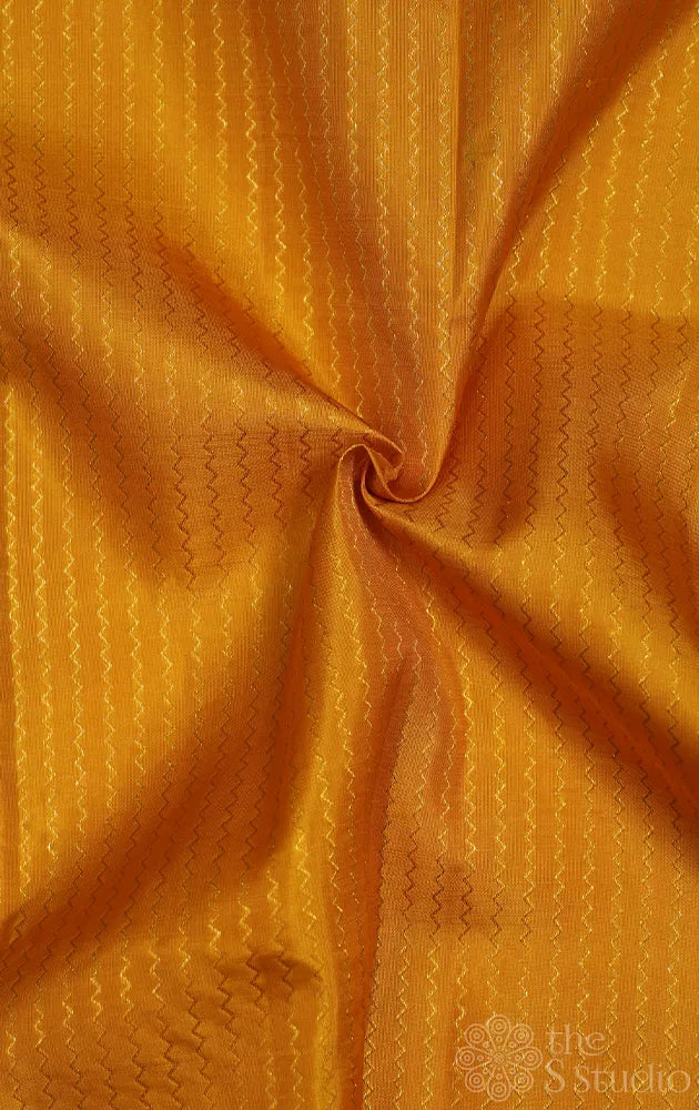 Mustard yellow kanchi silk blouse fabric with zig zag lines