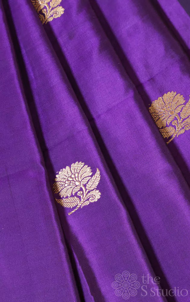 Violet benarasi silk blouse fabric with kadua woven buttas