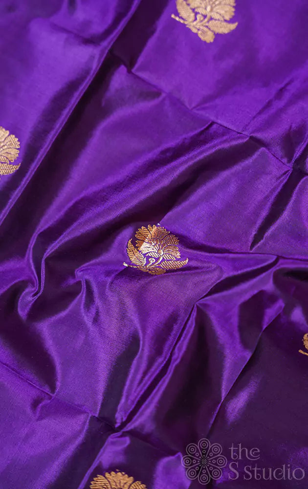 Violet benarasi silk blouse fabric with kadua woven buttas