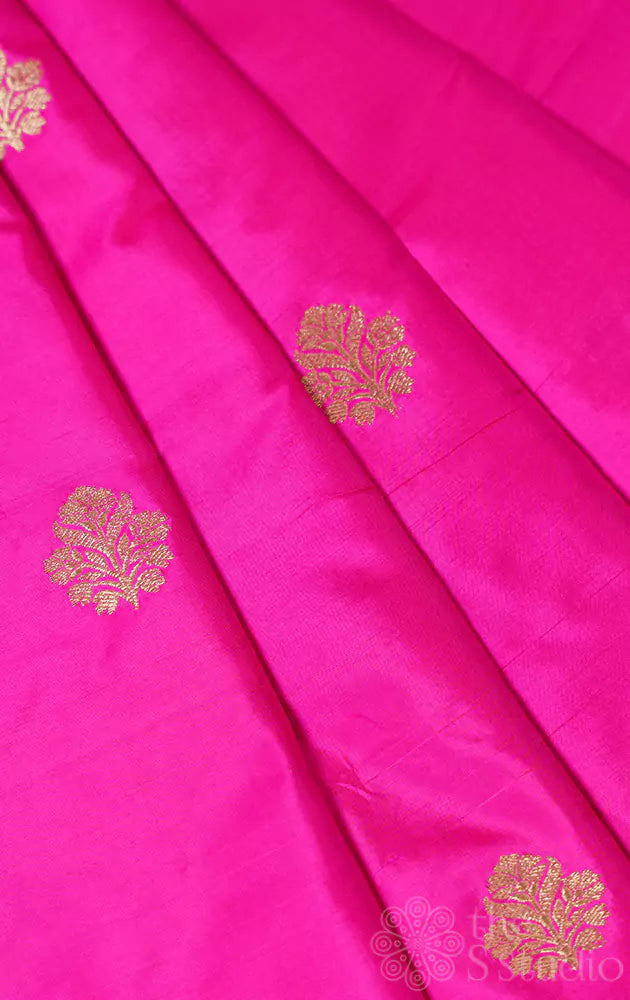 Pink banarasi silk blouse material with kadhua buttas