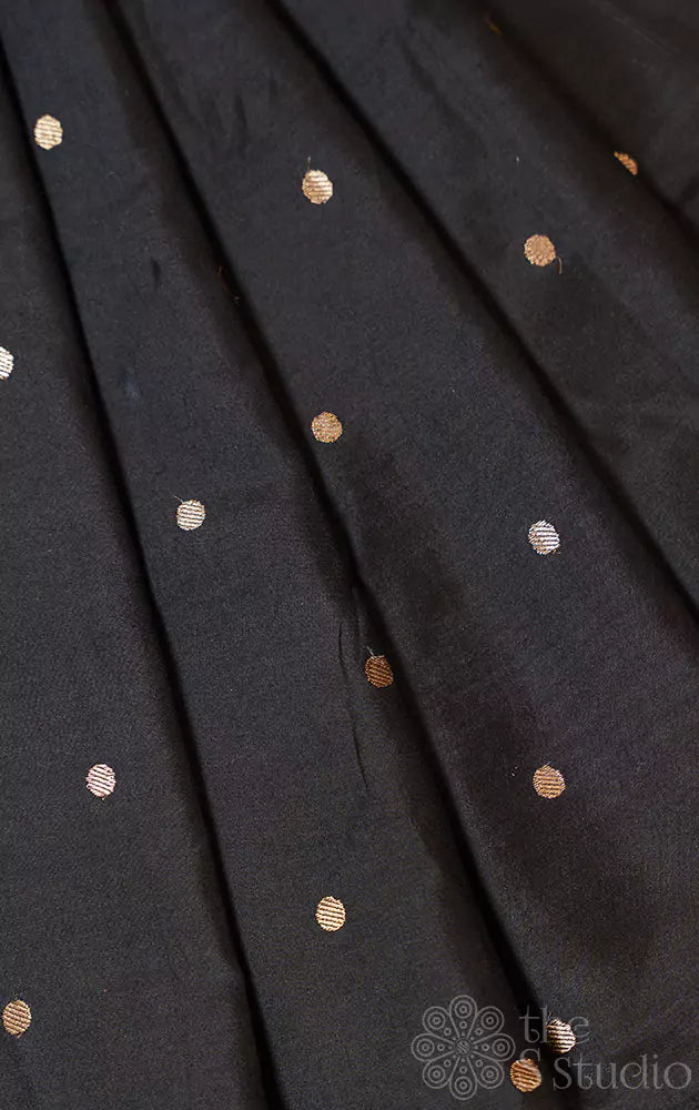 Black banarasi silk blouse fabric with polka dots