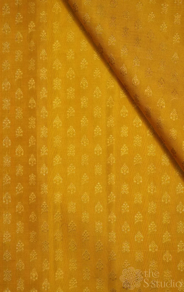 Yellow kanchi silk blouse fabric with zaru buttas