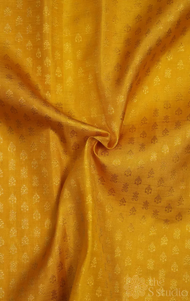 Yellow kanchi silk blouse fabric with zaru buttas
