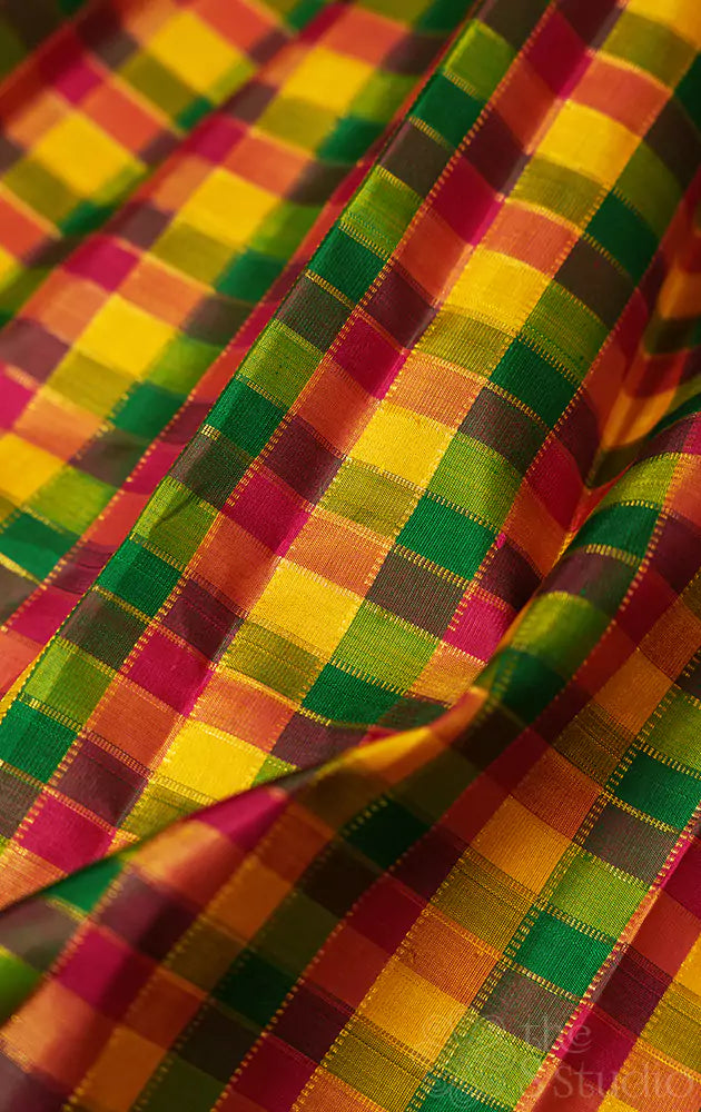 Multi colour checks kanchi silk blouse fabric