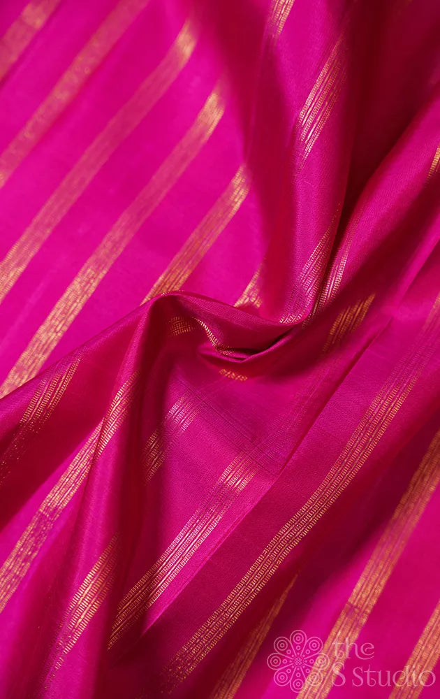 Rani pink kanchi silk blouse material with zari stripes
