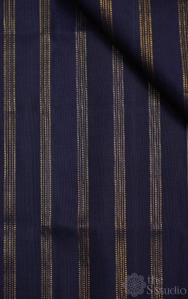 Navy blue kanchi silk blouse material with vertical muthu kattam lines