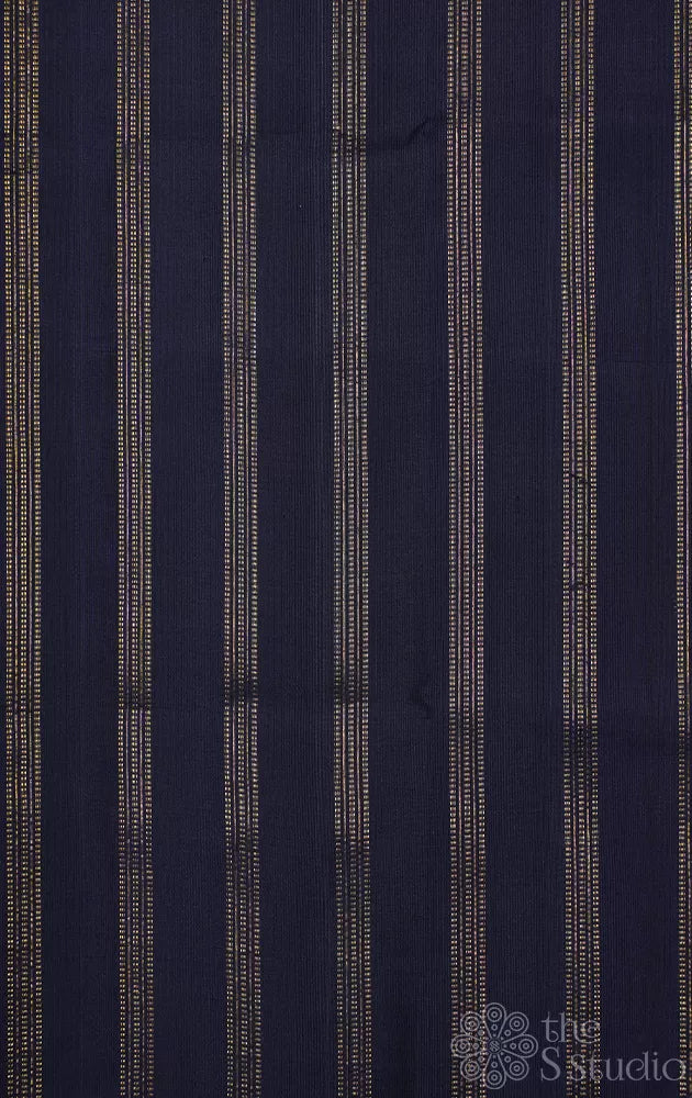 Navy blue kanchi silk blouse material with vertical muthu kattam lines