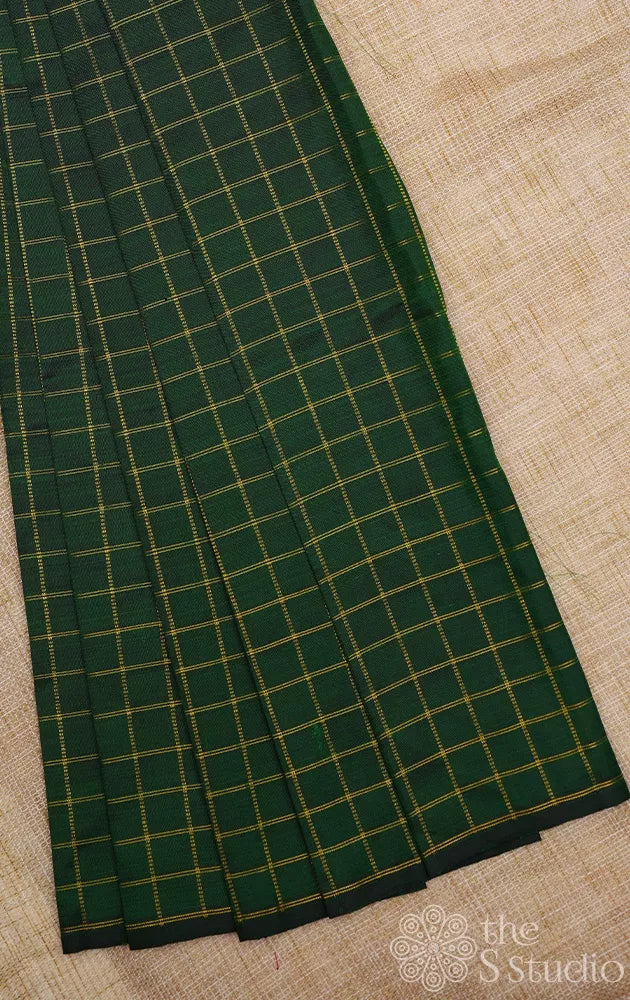 Green checked kanchi silk blouse material