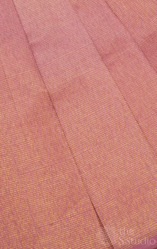 Onion pink kanchi silk blouse material with thin zari lines