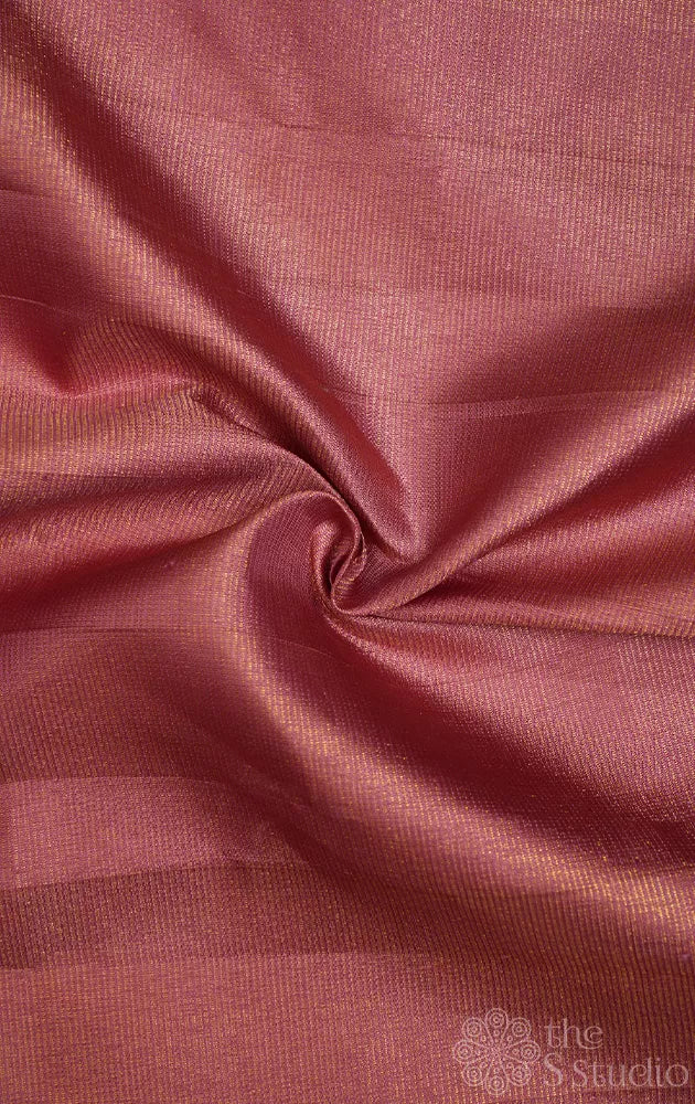 Onion pink kanchi silk blouse material with thin zari lines