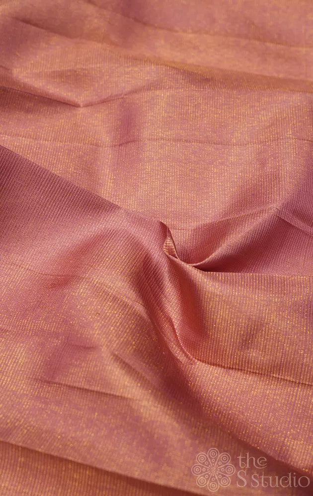 Onion pink kanchi silk blouse material with thin zari lines