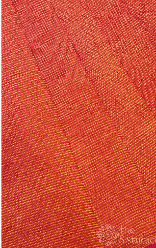 Maroonish red kanchi silk blouse material with thin zari lines