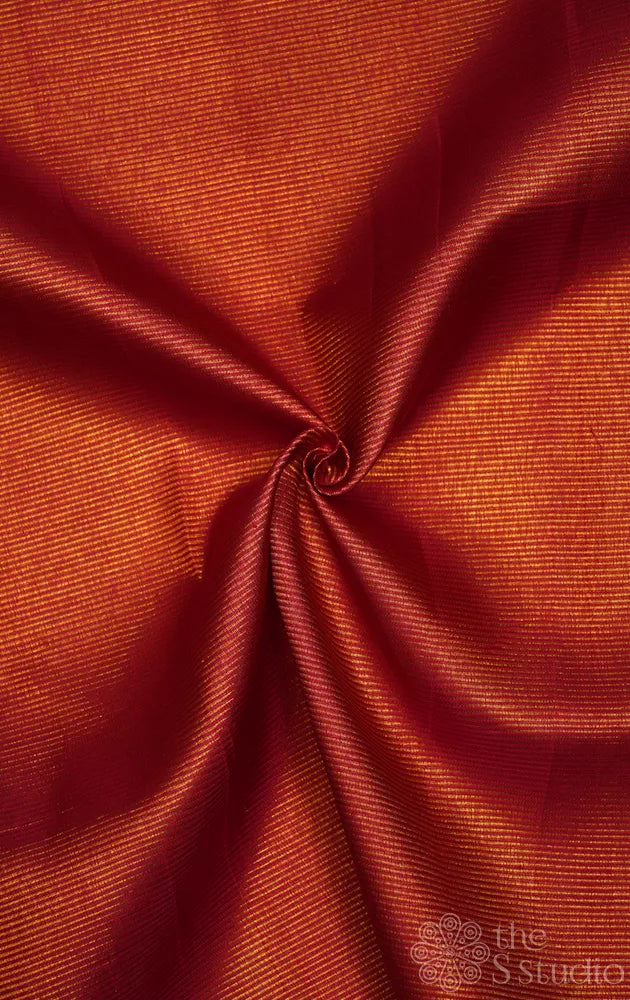 Maroonish red kanchi silk blouse material with thin zari lines