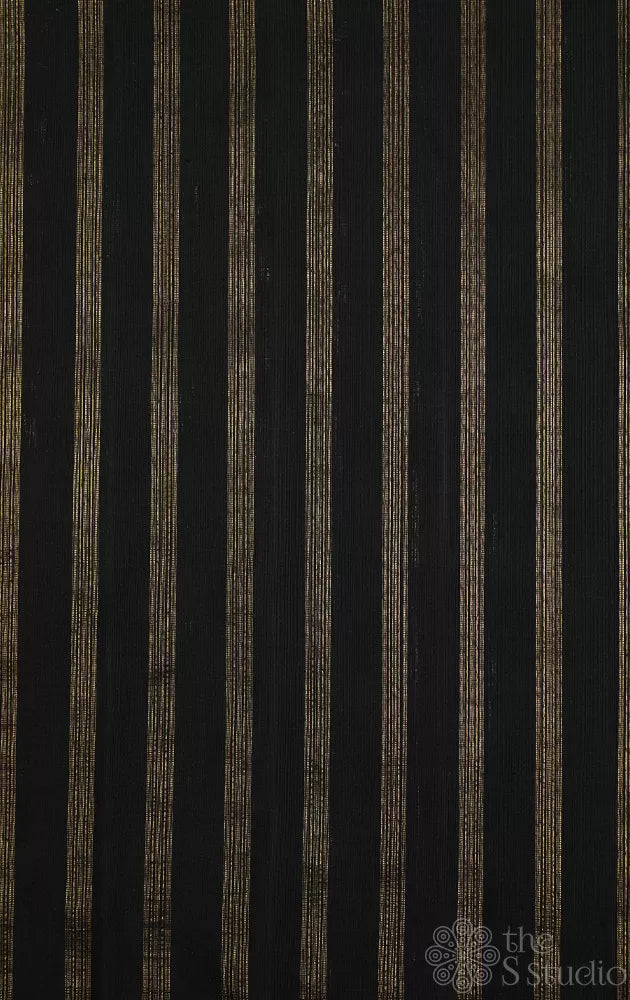 Black kanchi silk blouse fabric with zari stripes