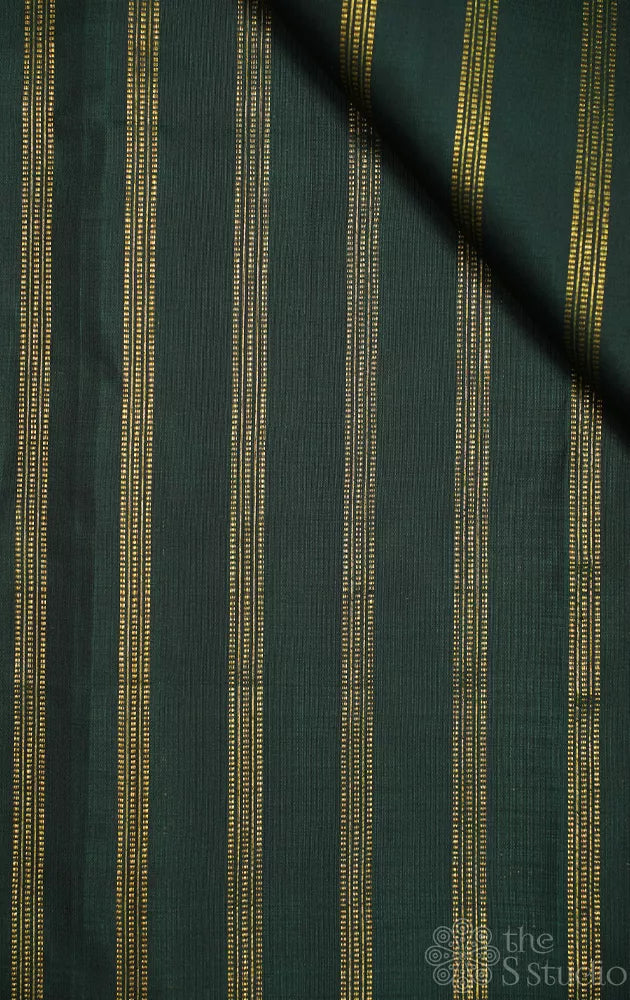 Dark green kanchi silk blouse fabric with vertical muthu kattam lines