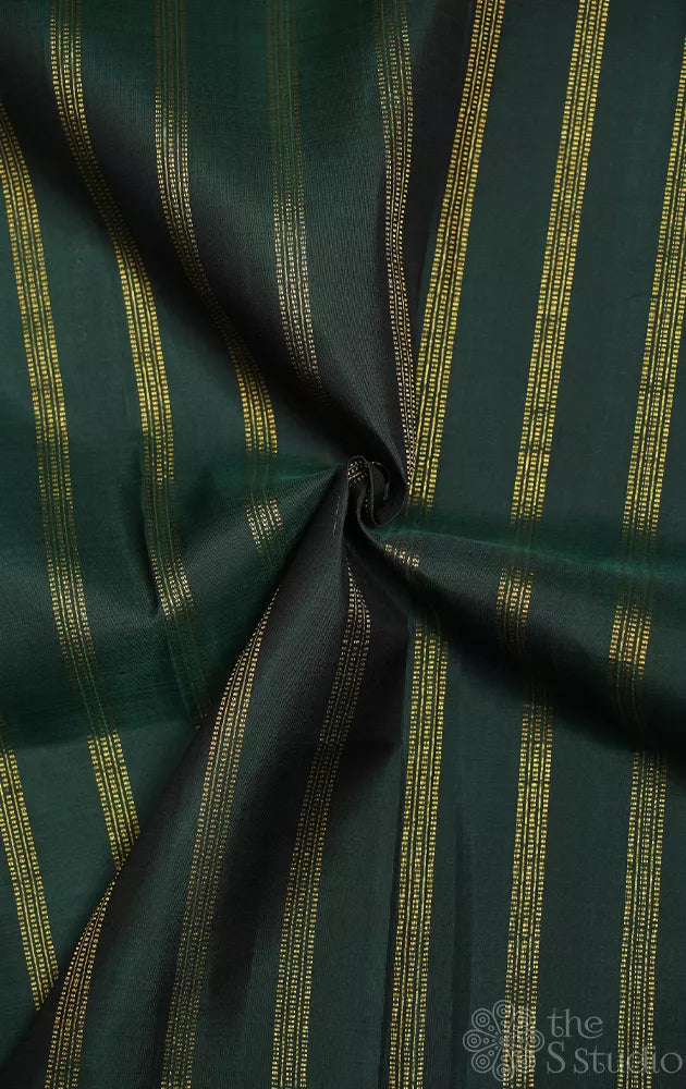 Dark green kanchi silk blouse fabric with vertical muthu kattam lines