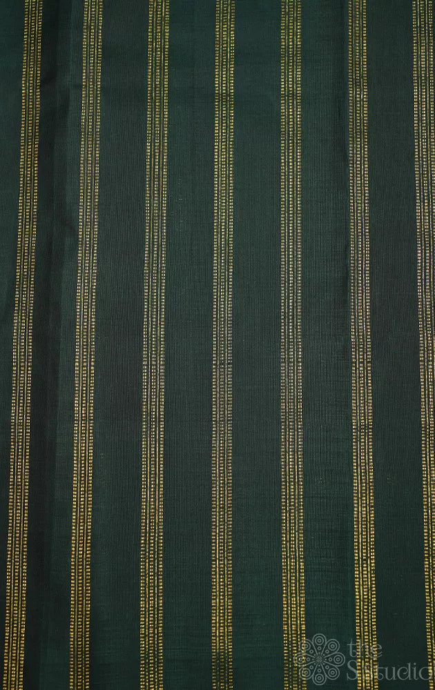Dark green kanchi silk blouse fabric with vertical muthu kattam lines