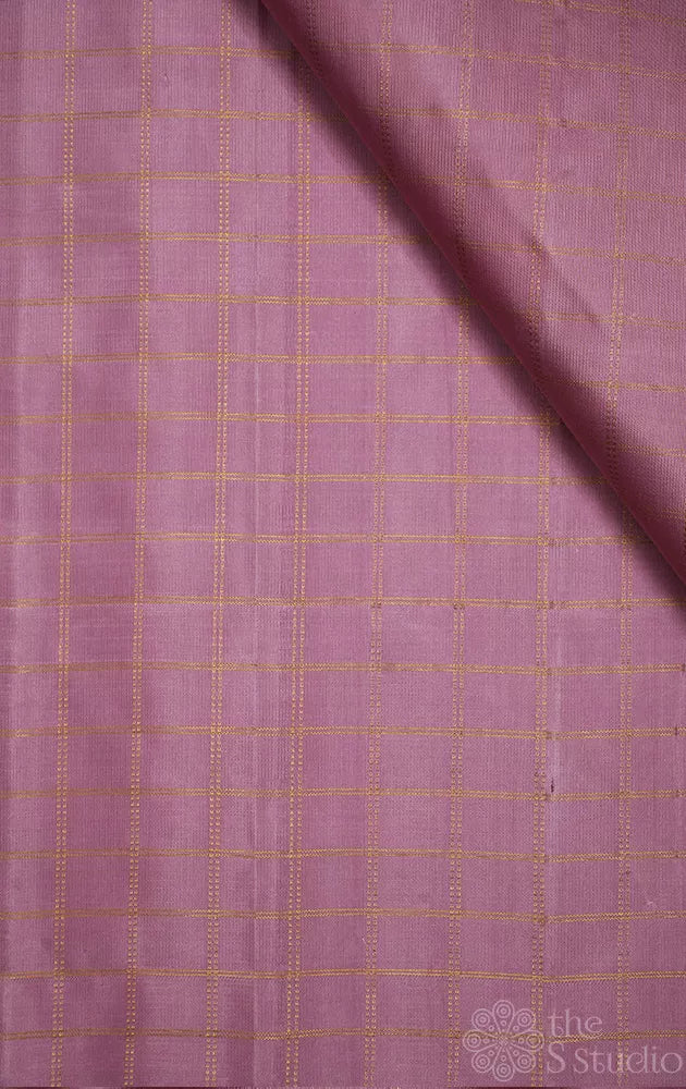 Onion pink zari checked kanchi silk blouse fabric
