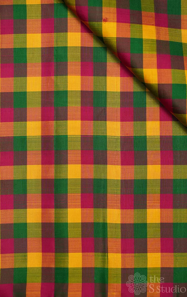 Multi colour checked kanchi silk blouse material