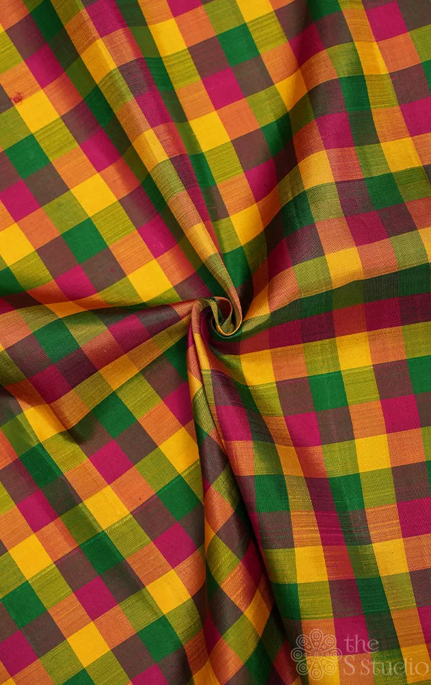Multi colour checked kanchi silk blouse material