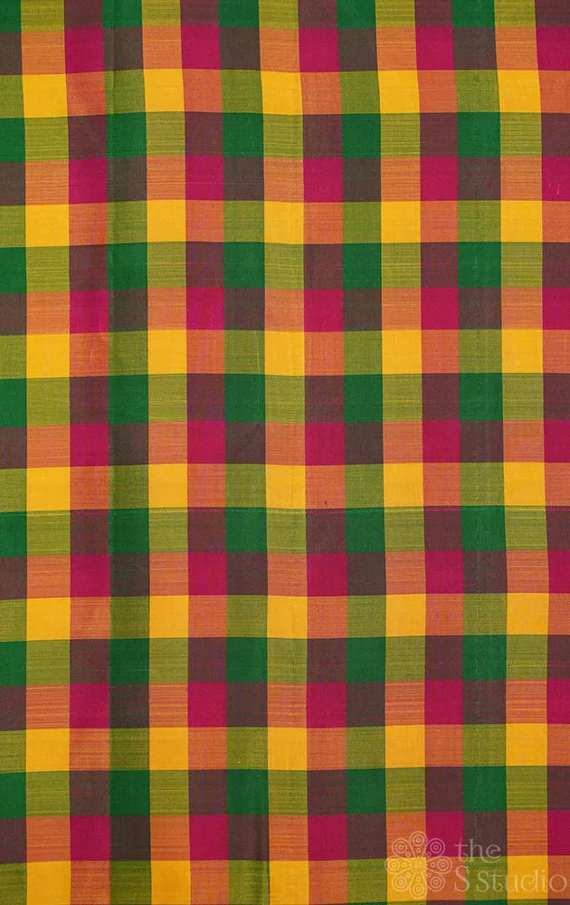 Multi colour checked kanchi silk blouse material