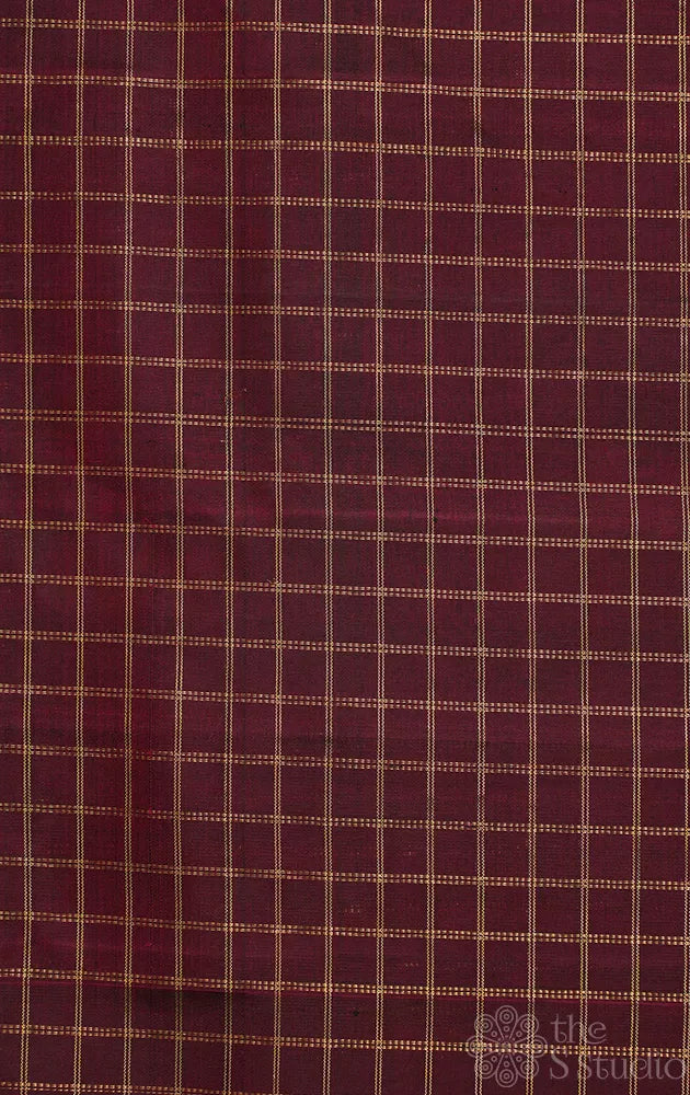 Maroon zari checked kanchi silk blouse fabric