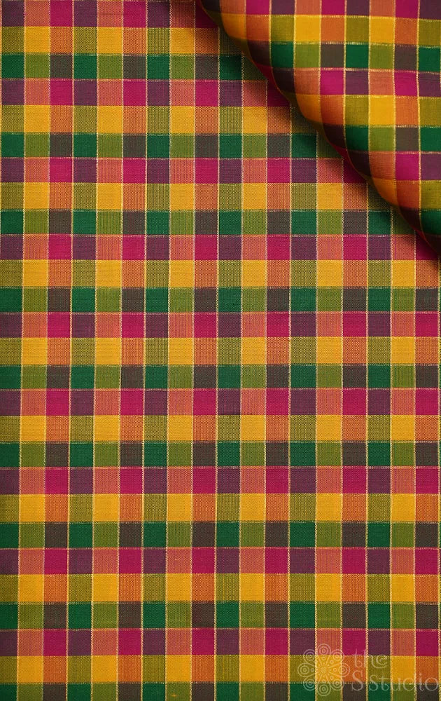 Multi colour checks kanchi silk blouse fabric