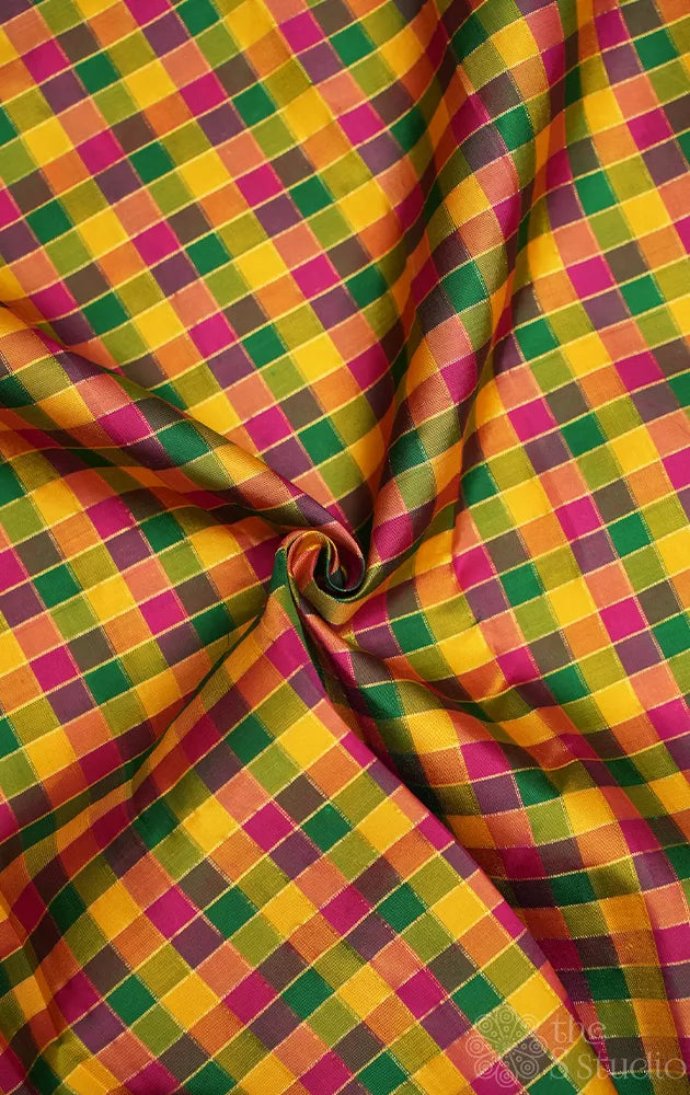 Multi colour checks kanchi silk blouse fabric