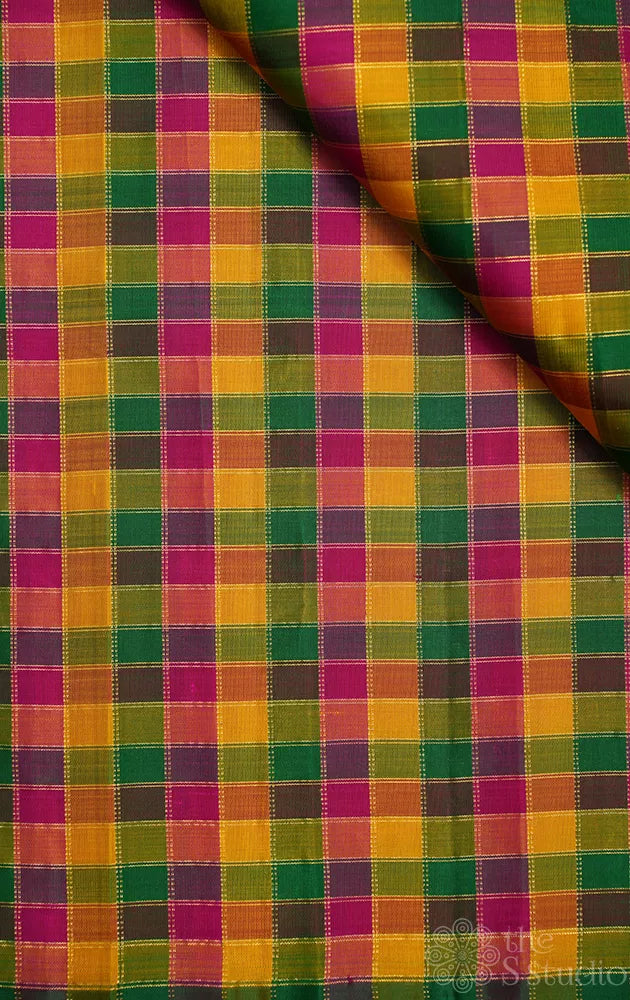 Multi colour zari checks kanchi silk blouse fabric