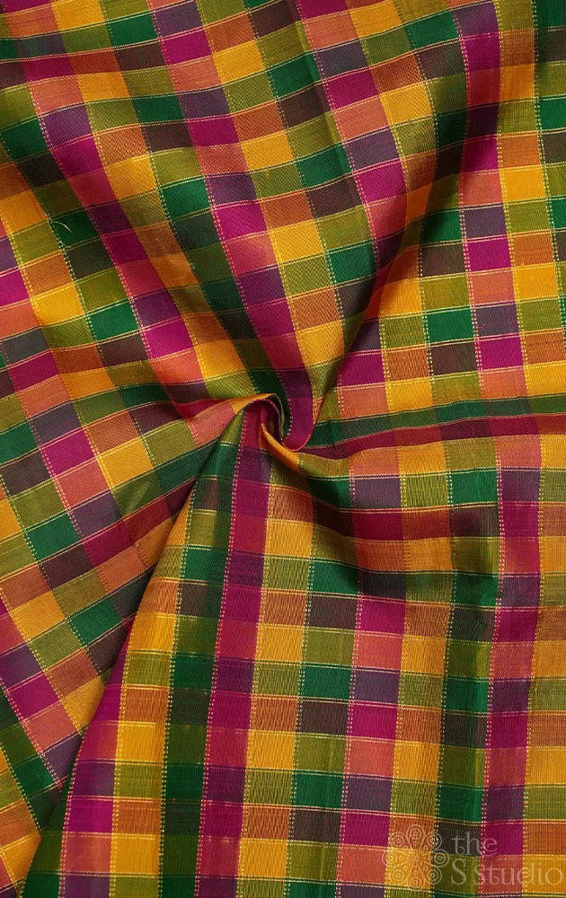 Multi colour zari checks kanchi silk blouse fabric