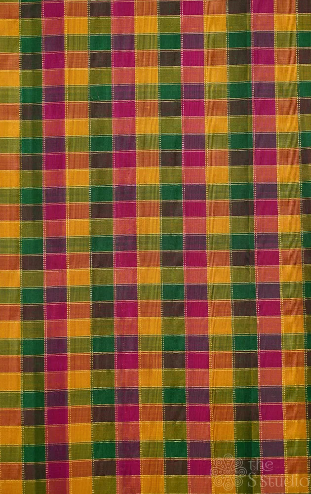 Multi colour zari checks kanchi silk blouse fabric