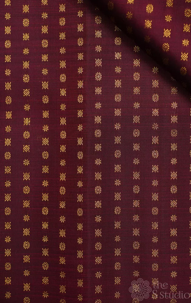 Maroon kanchi silk blouse material with zari buttas