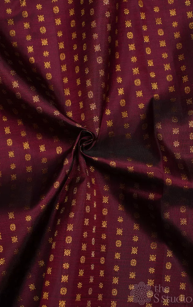 Maroon kanchi silk blouse material with zari buttas